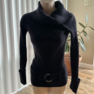 Black Cowl Neck Sweater with Belt